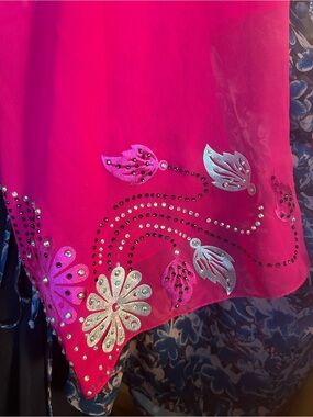 Fuchsia Embellished Floral Sheer Chiffon Women’s Scarf Wrap LIKE NEW!